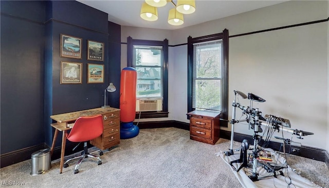 2963 Scranton Rd, Cleveland, OH 44113 - carpeted home office with cooling unit, a chandelier, and baseboards