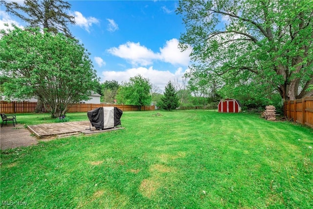 view of yard with a storage shed and an outbuilding