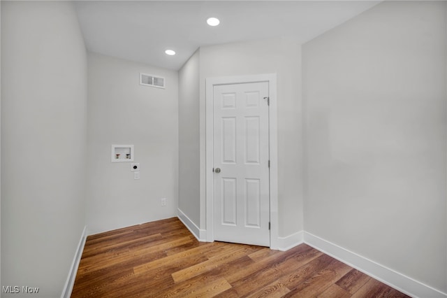 17617 Lomond Blvd, Shaker Heights, OH 44120 - laundry area with electric dryer hookup, hookup for a washing machine, baseboards, wood finished floors, and recessed lighting
