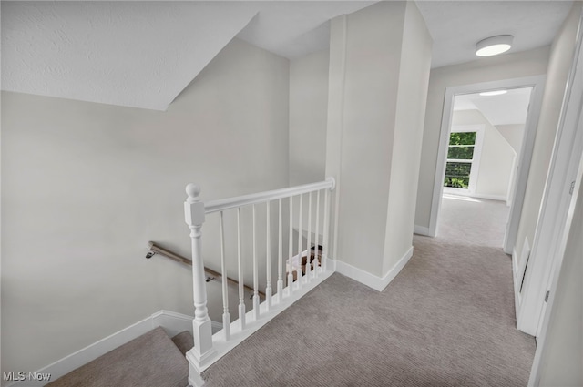 17617 Lomond Blvd, Shaker Heights, OH 44120 - hall with an upstairs landing, carpet flooring, baseboards, and lofted ceiling