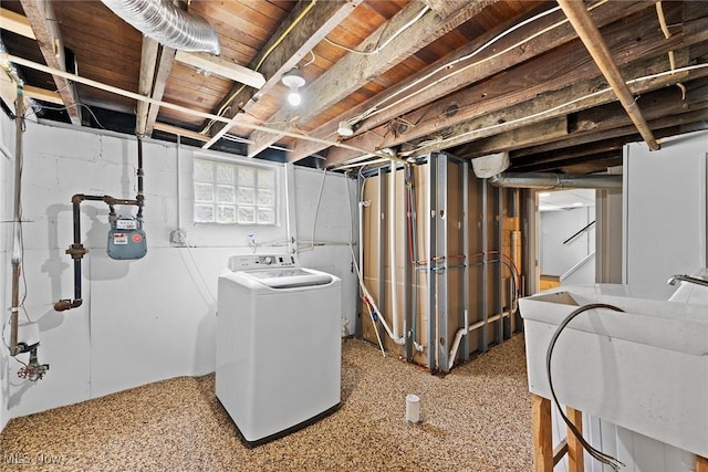 1254 Delos St, Akron, OH 44306 - basement with washer / clothes dryer, a sink, and gas meter