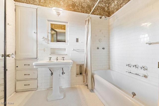 245 Merriman Rd, Akron, OH 44303 - bathroom with shower / bath combo and tile walls