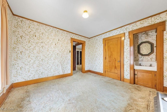 245 Merriman Rd, Akron, OH 44303 - carpeted empty room with crown molding and wallpapered walls