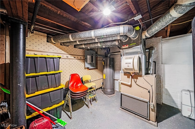 utilities featuring electric panel and water heater