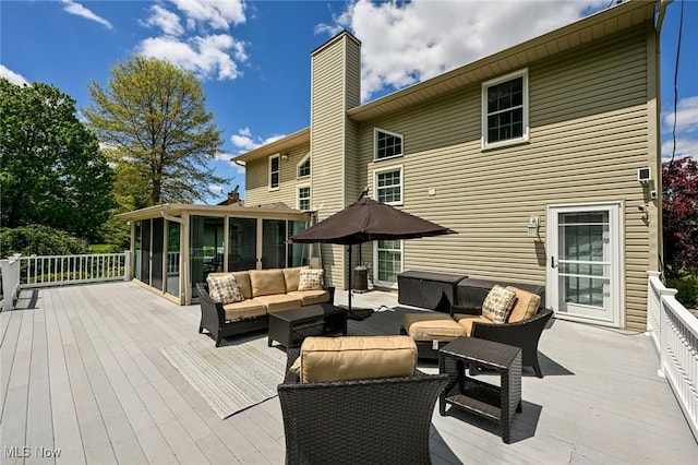 1152 Terraho Dr, Salem, OH 44460 - wooden terrace featuring an outdoor hangout area and a sunroom