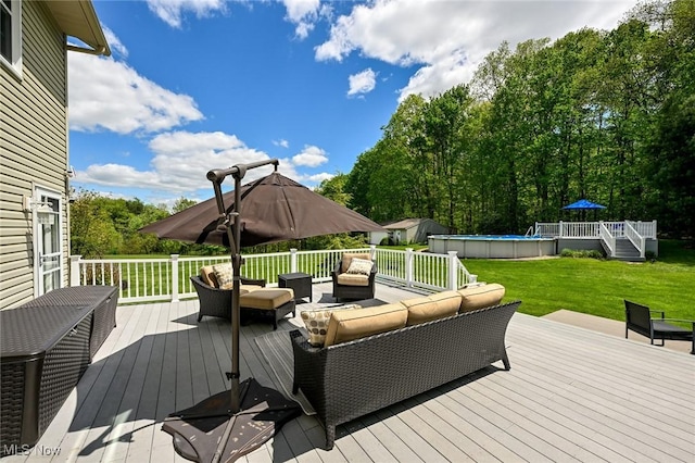 1152 Terraho Dr, Salem, OH 44460 - deck featuring an outdoor living space, an outdoor pool, and a lawn