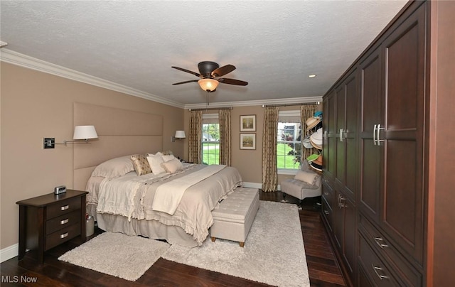 1152 Terraho Dr, Salem, OH 44460 - bedroom with dark wood-style floors, ornamental molding, baseboards, and ceiling fan