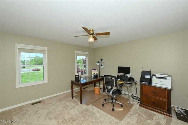 1152 Terraho Dr, Salem, OH 44460 - carpeted office space featuring ceiling fan and baseboards