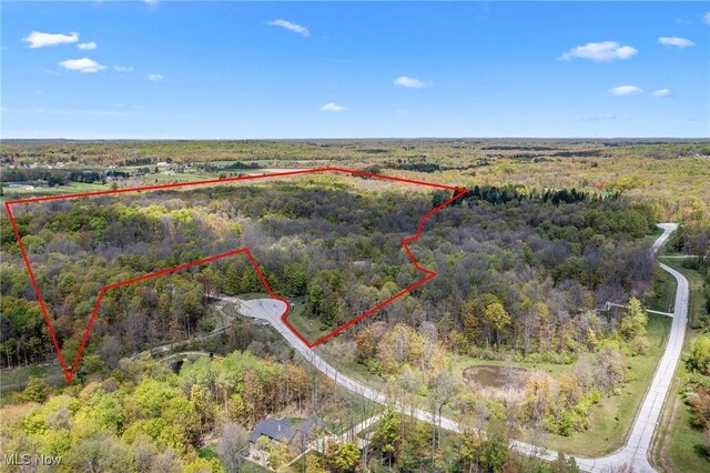 15020 Steelhead Run, Chardon, OH 44024 - aerial overview of property's location featuring a heavily wooded area and property parcel outlined