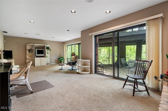 540 Bent Creek Oval, Aurora, OH 44202 - living area with carpet, recessed lighting, and an office area