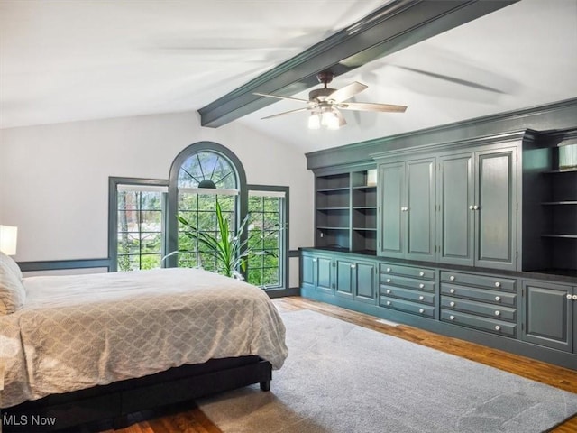 bedroom with wood finished floors and ceiling fan