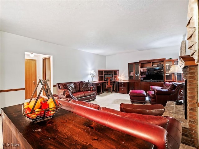 21428 Montclare Blvd, Strongsville, OH 44149 - living room featuring light carpet and a brick fireplace