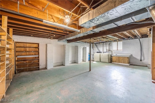 1655 Calder Ridge Rd, Belpre, OH 45714 - unfinished basement with separate washer and dryer and concrete block wall