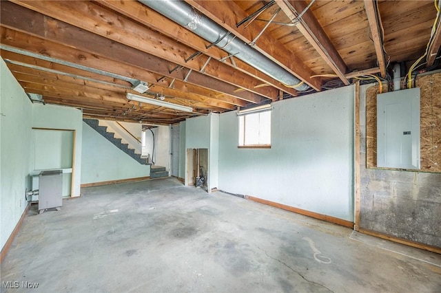 1655 Calder Ridge Rd, Belpre, OH 45714 - basement featuring electric panel, stairway, and baseboards