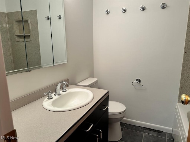 9744 Andrea Dr, Concord, OH 44060 - bathroom with tile patterned floors, toilet, vanity, a tub to relax in, and a shower
