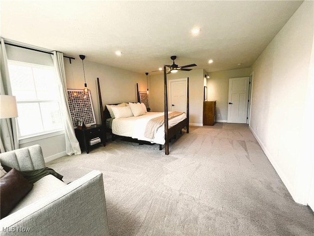 1810 Muirfield Ln, Painesville, OH 44077 - bedroom with light colored carpet, recessed lighting, baseboards, and ceiling fan