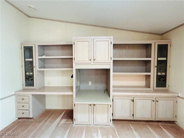 2270 S Commodore Ct, Lakeside-Marblehead, OH 43440 - unfurnished office with vaulted ceiling, crown molding, light colored carpet, and a textured ceiling