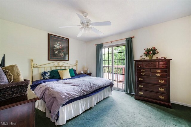 17466 Idylwild Ave, Lake Milton, OH 44429 - bedroom with carpet flooring, a ceiling fan, access to exterior, and baseboards