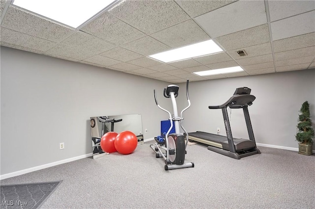 7304 Glastonbury Dr, Hudson, OH 44236 - workout room featuring baseboards, carpet flooring, and a paneled ceiling