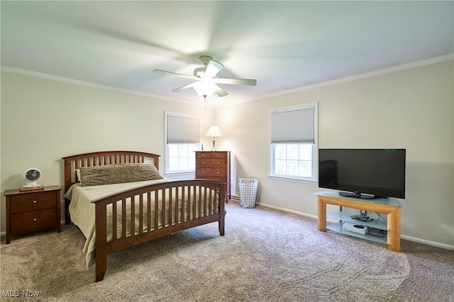 7304 Glastonbury Dr, Hudson, OH 44236 - bedroom with crown molding, carpet, baseboards, and ceiling fan
