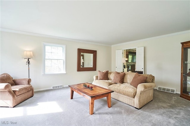 7304 Glastonbury Dr, Hudson, OH 44236 - living room featuring crown molding, carpet, and baseboards