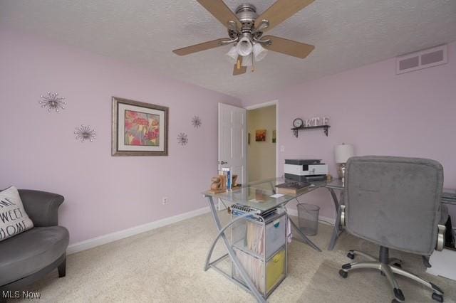 6352 Creekside Trl, Solon, OH 44139 - carpeted home office featuring ceiling fan, a textured ceiling, and baseboards