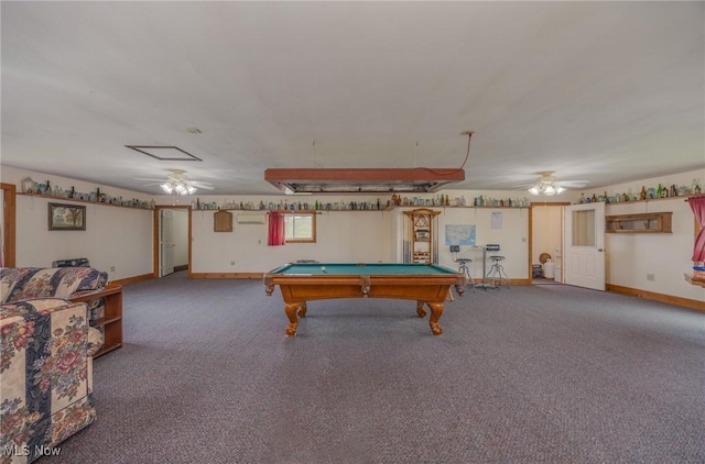 50504 State Route 556, Clarington, OH 43915 - playroom featuring ceiling fan, billiards table, carpet floors, and baseboards