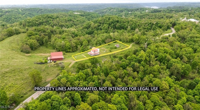 50504 State Route 556, Clarington, OH 43915 - aerial view of property and surrounding area featuring a forest and property boundaries highlighted