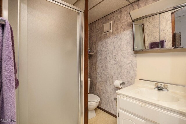 50504 State Route 556, Clarington, OH 43915 - bathroom featuring a stall shower, toilet, and vanity