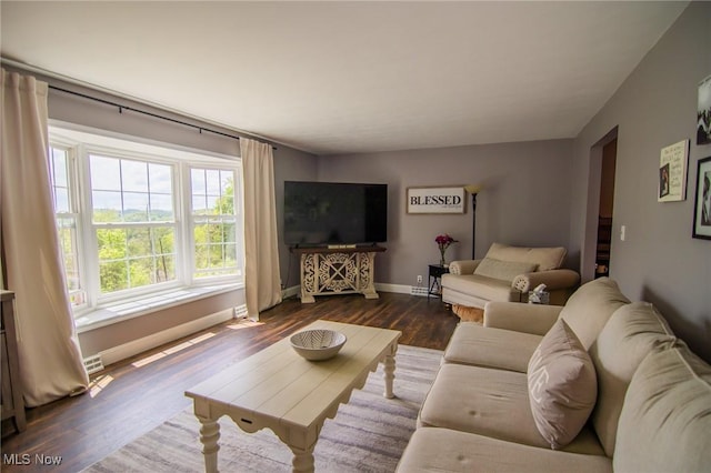 45 S Ridge Dr, Martins Ferry, OH 43935 - living area with dark wood-style floors and baseboards