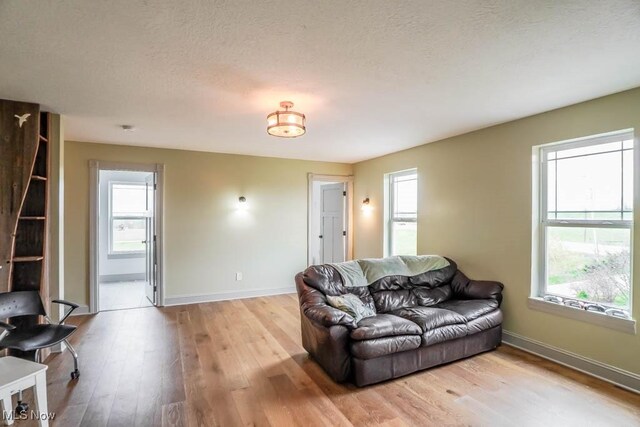 7841 State St NE, Louisville, OH 44641 - living area with light wood finished floors, baseboards, and a textured ceiling