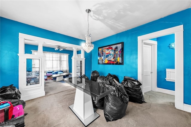 3741 E 146th St, Cleveland, OH 44120 - dining space featuring carpet floors, a chandelier, and baseboards