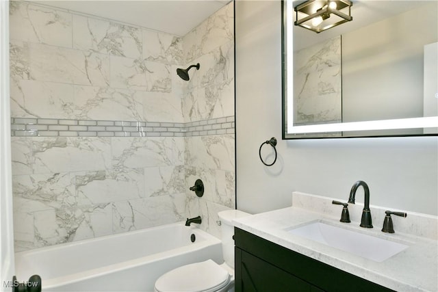 bathroom featuring  shower combination, toilet, and vanity