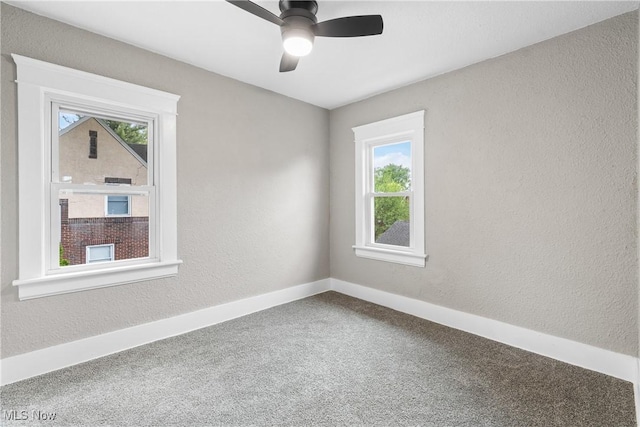 453 Saint Leger Ave, Akron, OH 44305 - spare room featuring healthy amount of natural light, a textured wall, carpet floors, baseboards, and ceiling fan
