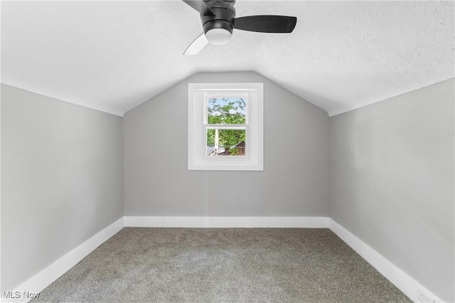 453 Saint Leger Ave, Akron, OH 44305 - additional living space with ceiling fan, lofted ceiling, carpet flooring, baseboards, and a textured ceiling