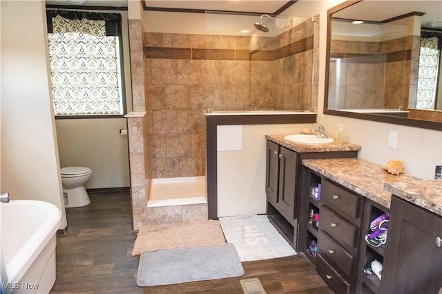 4691 Scenic Dr, Ravenna, OH 44266 - full bath with walk in shower, wood finished floors, vanity, and toilet