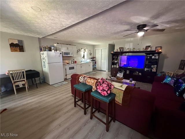 939 S Arch Ave, Alliance, OH 44601 - living area featuring a textured ceiling, ceiling fan, and light wood-style flooring