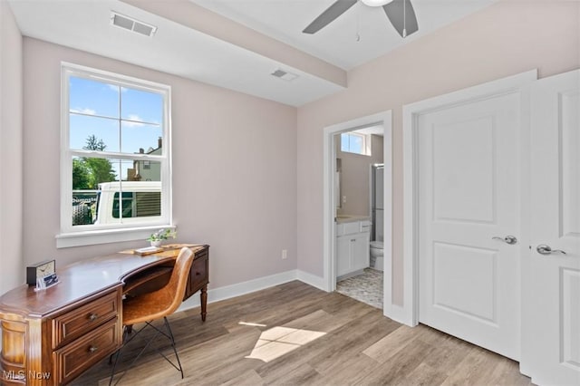 2087 Wynn Rd, Cleveland, OH 44118 - office with ceiling fan, light wood-style floors, and baseboards