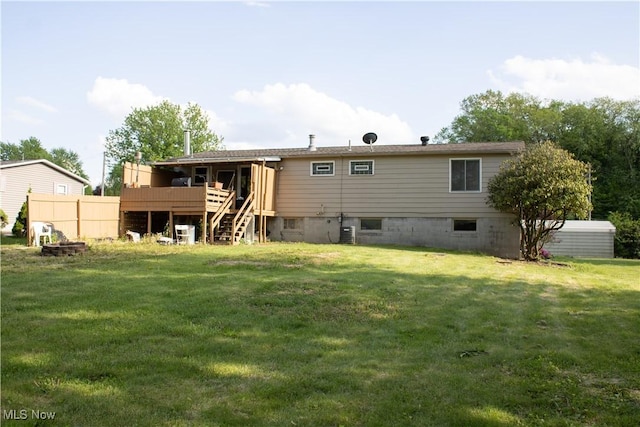 6333 Warren Sharon Rd, Oh, OH 44403 - rear view of house with stairs, a wooden deck, and central AC unit