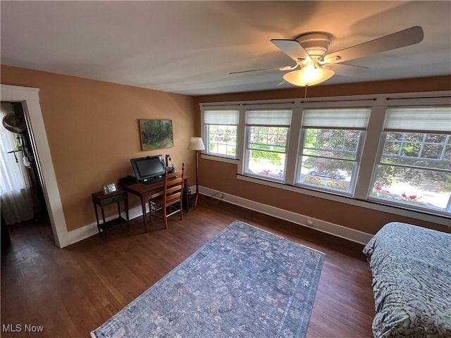 2508 Queenston Rd, Cleveland Heights, OH 44118 - office with a ceiling fan, baseboards, and dark wood finished floors