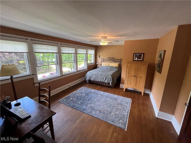 2508 Queenston Rd, Cleveland Heights, OH 44118 - bedroom with baseboards, wood finished floors, and ceiling fan