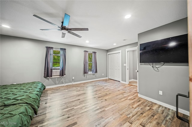 4946 Ireland Rd, Rome, OH 44085 - bedroom with wood finished floors, baseboards, recessed lighting, and ceiling fan