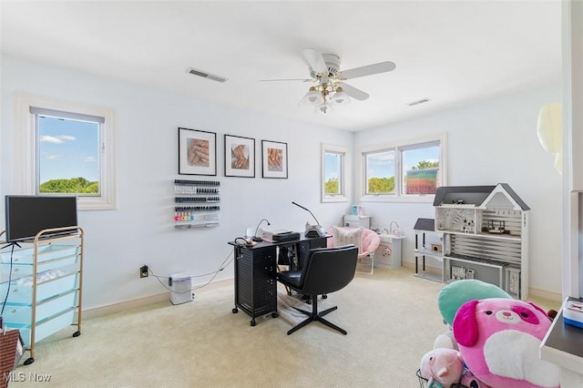 7384 Braucher St NW, North Canton, OH 44720 - recreation room featuring ceiling fan, carpet, and baseboards
