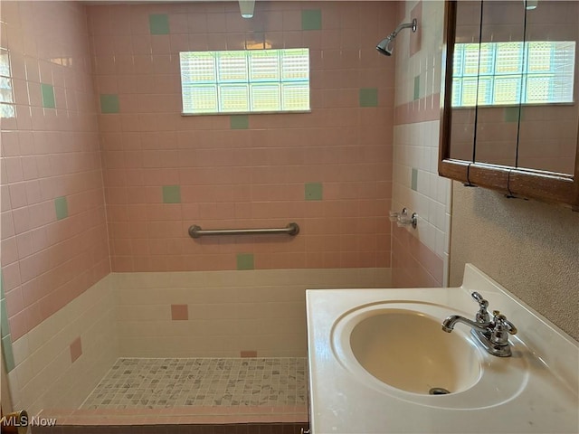 260 Miller Ave, Weirton, WV 26062 - bathroom featuring a sink, a tile shower, and plenty of natural light