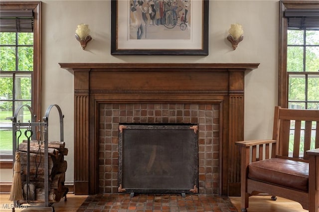 detailed view of a tile fireplace