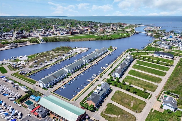 374 Bascule Dr, Lorain, OH 44052 - drone / aerial view of a nearby body of water and numerous boat docks