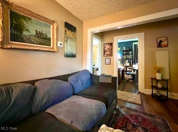 39 Wayne St, Niles, OH 44446 - living room with wood finished floors, a textured ceiling, and baseboards