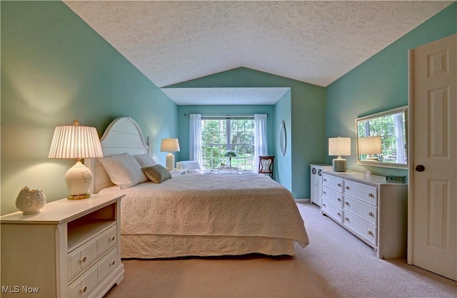 401 Bounty Way, Avon Lake, OH 44012 - bedroom with light carpet, vaulted ceiling, and a textured ceiling