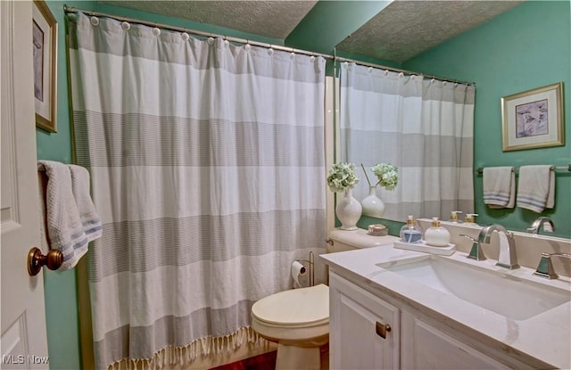401 Bounty Way, Avon Lake, OH 44012 - bathroom with toilet, a textured ceiling, vanity, and a shower with shower curtain