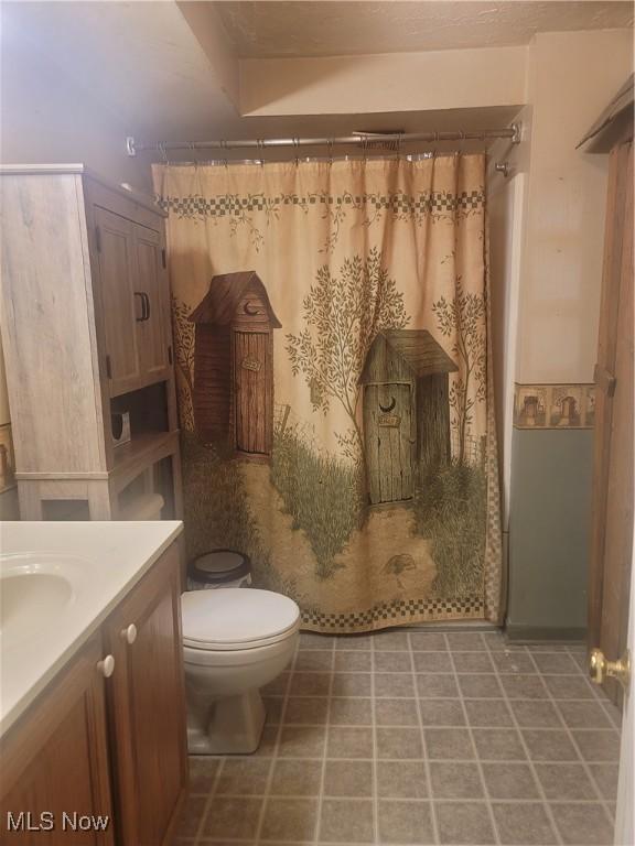 9788 E River Rd, Elyria, OH 44035 - full bathroom with toilet, a shower with shower curtain, and vanity